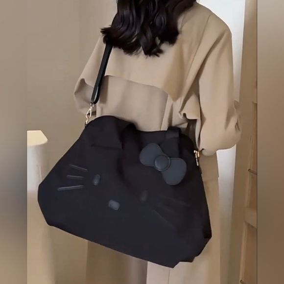 SALE! Hello Kitty Kawaii Sanrio Cute Cat Big Black Duffle Travel Sports Tote Bag - Picture 4 of 16